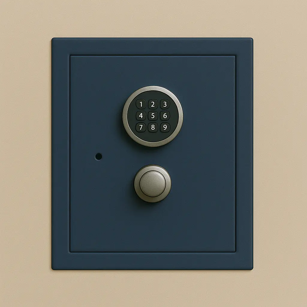 Wall-mounted electronic safe with keypad and locking knob