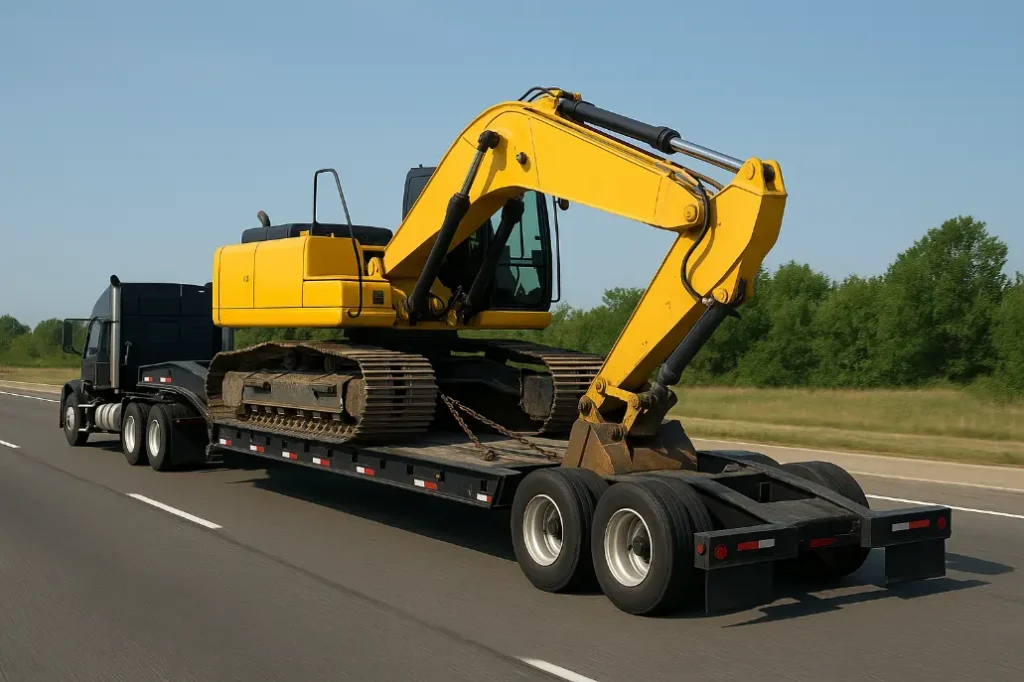Loaded Lowboy Trailer