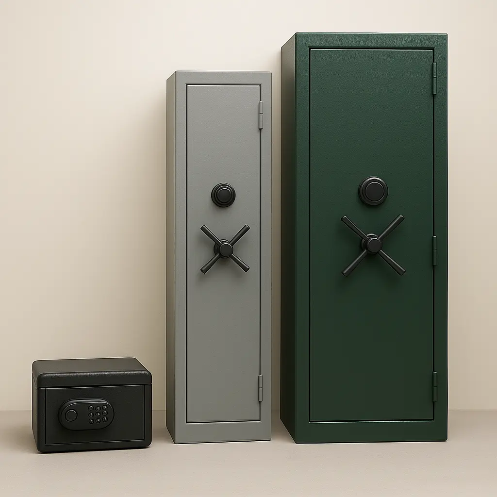 3 different sized gun safes