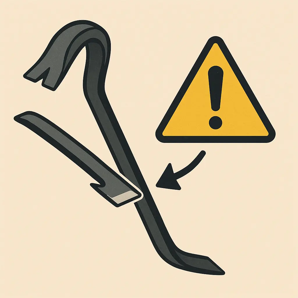 pry bar with a safety warning sign